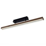 Globo Deckenleuchte Holz Wohnzimmerlampe LED Deckenlampe Holzoptik warmweiss Holzleuchte Memory Funktion, Metall MDF natur schwarz, 1x LED 24W 850Lm 3000K, LxBxH 81,5x7,5x14 cm