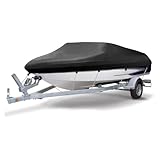 NEVERLAND Bootsplane Abdeckplanen Boote - Bootspersenning 4000PA 420D Oxford Abdeckplanen Für Boote Bootspersenning Boot Persenning Bootspersenning Schutz Cover Schwarz V-Rumpf Boat Cover 14ft-16ft