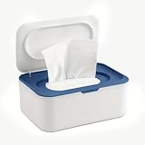 Feuchttücher Box, Nachfüllbare Feuchtes Box Feuchtes Toilettenpapier mit Deckel, Hält Tücher Frisch, Aufbewahrungsbox Feuchttuchspender Spender für Zuhause und Büro, Weiß Blau