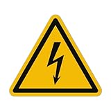 Aufkleber Elektro (15 Stück, 50 mm) - Achtung Strom Warnaufkleber - Warnung vor elektrischer Spannung - Gefahren Sticker Hochspannung (Sicherheitszeichen nach ASR A1.3 / ISO 7010 / W012) Gelb-Schwarz