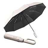 Regenschirm groß, 10 Rippen,Sturmfest –Automatisches Öffnen/Schließen, Golf Umbrella, Freien UV Schutz Faltender Sonnenschirm Taschenschirm UPF 50, Karabinergriff für Herren und Damen