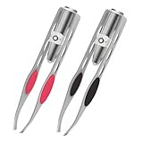 POFET 2 Pieces Tweezers with LED Light, Hair Removal Lighted Tweezers, Makeup Tweezers Tools, Stainless Steel Tweezers Precision Eyebrow Eyelash Hair Removal