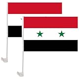 Tsffae 2 Stück Syrien-autoflaggen, Syrische Autoflaggen, Kleine Syrien-Flagge Für Auto, Syrische Flaggen Stangen, Flagge Der Arabischen Republik Syrien Für Auto, Fahrzeug, LKW