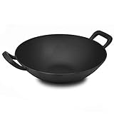 FireRocket Gusseisen Wok 34cm | Robuster Cast Iron Grill-Wok | Geeignet für Gasgrill Kohlegrill Induktionsherd | Wokpfanne für Nudeln Reis Gemüse