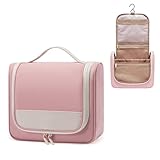 LOVEVOOK Kulturtasche Damen, Wasserdicht Kulturbeutel zum Aufhängen mit Haken, Groß Waschtasche Waschbeutel Kosmetiktasche Kosmetikkoffer Beauty Case Cosmetic Bag für Reise Make Up, Rosa