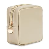 Wandering Nature Kleine Kosmetiktasche Schminktasche Klein für Handtasche Mini Make Up Tasche Damen PU Leder Tragbare Makeup Bag mit Reißverschluss, Beige (Patent Angemeldet)