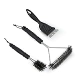 3 in 1 Edelstahl Grillbürste für Gussrost - 3 Stück Rostfrei Bürste mit Schaber & Hitzeschutzgriff, Grillreiniger für Gas/Elektro/Holzkohlegrill