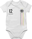 Baby Body Junge Mädchen - 2024 Fussball EM Fanartikel - Deutschland Adler Germany Schwarz Rot Gold Nummer und Wunschname Trikot - 1/3 Monate - Weiß - babybody fußball wm 24 strampler fußball.