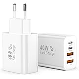 USB C Ladegerät, 40W Multiport Schnellladeblock with 4 Ports - 2 x USB-C and 2 x USB-A, Mehrfach-Wandladeadapter für iPhone 17/16/15/14/13/12/11 Pro Max XS XR 8, iPad, Samsung, 2er-Pack (White)