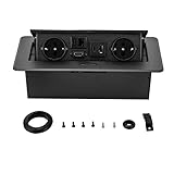 Versenkbare Steckdose, Aluminium Versenkbare Tischsteckdose, 2 x 16A EU Standard+1 Set x USB-A+C + 1x LAN+1 x HDMI, Pop-up Bodenbox, 26.5 x 11.8 x 6.7cm, Silber
