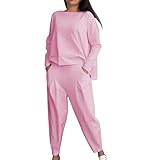 Generico Damen-Overall Curvy, breit, Trainingsanzug für Damen, elegant, Spaziergang, Übergröße, Outfit mit Tasche, Overall, zweiteilig, für Frühling und Herbst, Rosa, 50