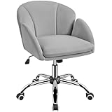 Yaheetech Homeoffice Stuhl Schminkstuhl Schreibtischstuhl höhenverstellbar Drehstuhl mit Armlehnen und Rückenlehne bis 136 kg Belastbar Bürostuhl für Schlafzimmer Büro Wohnzimmer, Hellgrau, Samt