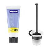 WC-Garnitur Mod. Bosio Black inkl. Bürste, aus rostfreiem Edelstahl, Behälter aus satiniertem Glas, Power-Loc® Kleber zur Befestigung ohne Bohren, 10 ml, Schwarz