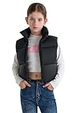 maoo garden Mädchen Winter Pufferweste Daunenimitat kurz geschnitten leichte wasserabweisende ärmellose Jacke für große Mädchen Schwarz 6 Jahre