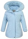 CICVSOC Wasserdichte Winterjacke für Mädchen, mit Fleece gefüttert, Kapuzenmantel, Kinder, warm, isoliert, Parka für Schule und Spielen im Freien, Blue03, 9-10