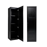 KOMFOTTEU 4 Etagen Hochschrank mit Metallgriff & Kippschutz, Aufbewahrungsschrank mit Einer Tür, Mehrzweckschrank schmal, Küchenschrank für Esszimmer, Küche, Badezimmer, 37,5 x 40 x 150 cm (Schwarz)