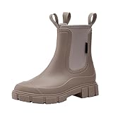 Wasserdichte Regenstiefel für Damen, wasserdicht, kurze Gummistiefel mit rutschfester Sohle, wasserabweisend, kurze Chelsea-Stiefel, Schlupfschuhe, Regenschuhe, Reitstiefel, Reitstiefel, gold, 39 EU