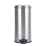 Amazon Basics – Runder Tret-Mülleimer,Zylindrisch Edelstahl, 30 l, Satin
