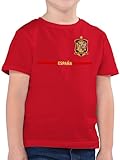 Kinder T-Shirt Jungen - Fußball EM WM - Spanisches Trikot Wappen | España mit Stolz | Spanien Fan-Motiv - 128 (7/8 Jahre) - Rot - Shirt fußball-Weltmeisterschaft 2024 national Shirts