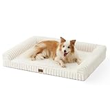 COZY KISS Orthopädisches Hundebett für Extra Große Hunde 110x80x17cm – Hundesofa mit Weichem Kunstfell & Cordbezug, Eierförmiger Kistenschaum, Ergonomischer Hundekorb, Abnehmbar & Waschbar, Creme, XL