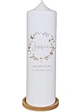 Taufkerze, Kommunionkerze - Josefine- für Mädchen und Jungen, mit Blumenkranz Natur Kreuz Herz, Wildblumen, personalisiert mit Name und Datum