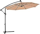 3M Premium Freischwinger Sonnenschirm mit integrierten solarbetriebenen LED-Lichtern Banane Terrassenschirm für Garten Terrasse Schwimmbad Beige