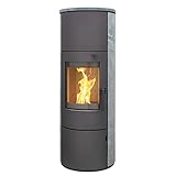 Kaminofen München XL Stahl gussgrau Speckstein 7kw Speicherofen mit Steinverkleidung Panoramatür Holzofen Dauerbrand geeignet Schwedenofen 150mm Abgasstutzen selbstschließende Tür (Bauart 1)