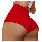 Generisch Frauen Sommer Yoga Shorts Booty Butt Lifting Scrunch Shorts Hohe Taille Workout Gym Aktive Hot Pants (Red, M)