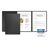 5 Stück 3-teilige Bewerbungsmappen Schwarz mit 2 Klemmschienen in feinster Lederstruktur - hochwertige Prägung ''BEWERBUNG'' - direkt vom Hersteller STRATAG