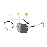 HUNTFF Lesebrille, photochrom, gegen blaues Licht, für Herren, elegant, rahmenlos, für Computer, UV-Schutz