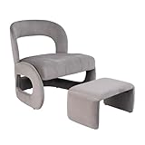 COSTWAY Sessel mit Hocker, übergroßer Relaxsessel mit offenem Rücken und breiter Sitzfläche, gepolsterter Lesesessel, Fernsehsessel XXL, platzsparender Ohrensessel für Wohnzimmer, Schlafzimmer, Büro