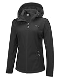 33,000ft Damen Softshelljacke Wasserdichte Winddichte Funktionsjacke Atmungsaktive Laufjacke Leichte Fahhradjacke mit Kapuze Übergangsjacke Windbreaker zum Radfahren, Wandern,Schwarz 46