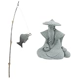 Anneome Japanische Angler Statue aus Resin Detailreiche Gartendeko für Aquarium Teich und Bonsai Symbolische Zen Figur mit Traditionellem Charme Vielseitige Dekoration für Innen und