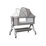 RJZHJYD Reisebett, Babyreisebett mit Matratze, zusammenklappbares Beistellbett mit Moskitonetz, atmungsaktives seitliches Netz, Aufbewahrungskorb für Zuhause und Unterwegs(Color:Grau)