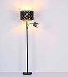 GLOBO LIGHTING Stehleuchte mit Leselampe Stehlampe Wohnzimmer Stehleuchte Leseleuchte Deckenfluter Schwarz Gold, Leselampe flexibel Dekorstanzungen, 1x E27 1x E14, DxH 35 x 162 cm