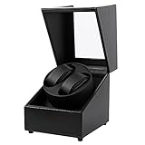 Kalawen Uhrenbeweger 2 Uhren Automatik Uhrenbeweger Box für Automatikuhren USB Ladekabel Watch Winder PU Leder Uhrengehäuse mit leisem Motor Schwarz und Weiß