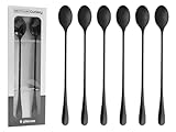NEPTUUN Hochwertige Latte Macchiato Löffel 6er Set, 22,8 cm, lange Löffel, Longdrinklöffel aus Edelstahl, Cocktaillöffel, Dessertlöffel, Eislöffel,Eiskaffee Hochglanzpoliert (Schwarz)
