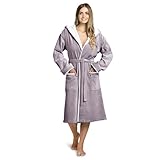 Twinzen Bademantel Damen – 100% Baumwolle, Frottee-Velours, mit Kapuze, OEKO-TEX zertifiziert, weich und komfortabel - Taupe - S