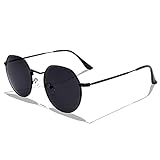 LOJUDI Retro Sonnenbrille Herren Rund Polarisiert Damen Vintage Unisex Runde Brille UV400 Schutz - Schwarz Rahmen/Grau Linse