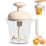 Drücken Sie den Schneebesenbecher, rotierender halbautomatischer Schneebesen mit Handdruck, Multifunktions-Schneebesenmixer, zum Schlagen von Eiern, Aufschäumen von Milch, Mixen, Shakes(Beige)