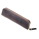 Lederetui Stiftetui Für Füllfederhalter, Retro Stiftemäppchen Mit 4 Stift-Schlaufen Und Reißverschluss, Schmales Stifteetui Tragbar, Für Studenten, Geschäftsleute, Erwachsene, Künstler (Kaffeebraun)