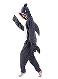 dressfan Tier Hai Kostüm Hai Jumpsuits Hai Pyjamas Cosplay Kostüm Weihnachten Halloween Schlafanzug für Unisex Erwachsene Jugendliche Kinder Grau S