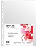 OFFICE PRODUCTS Prospekthüllen / 100 Stück/Din A4/ Glasklar Oben Offen Klarsichthüllen Sicht-Hüllen Gelochte Plastikhülle für Dokumente Papiere Akten Ordner/PP/Transparent 50 Mikron
