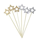Stern-Cocktailspieße, Gold und Silber, hohle Sterne, Bambus-Zahnstocher, Weihnachtsspieße, Cocktail-Zubehör für Getränke, Obst, Dessert, Lebensmittel, Vorspeisen, Kuchendekorationen, 100 Stück