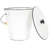Healeved Emaille Eimer Mülleimer Abfalleimer Eiseimer Blumeneimer Putzeimer Papiereimer Wassereimer Garteneimer Komposteimer mit Deckel Griff für Zuhause Küche Bad 20cm 3l Weiß