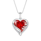 starchenie Herz Halskette Damen 925 Sterling Silber Granat Geburtsstein Anhänger Kette Engel Flügel Wächterliebev Schmuck Geschenke für Frauen Mama