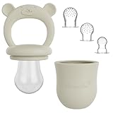 Baby Fruchtsauger & 3 Schnuller - 100% Silikon Nahrungsschnuller mit Beißring, Fruchtschnuller für Obst, Gemüse & Babynahrung, BPA-frei | Broemba