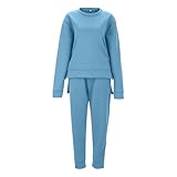 Fitness-Set für den Winter, Damen, Weihnachtskleidung 2025, trendig, einfarbig, ohne Kapuze, Sport-Sweatshirt, Set mit zwei Oberteilen, Freizeit-Outfits, himmelblau, XL