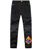 Zoofly Skihose Kinder Winter Softshellhose Warme Skihose Kinder Wasserdichter Schneehose Jungen Gefütterte Jungen Thermohose Warm Mädchen Outdoorhose Warm Kinder Wanderhose Schwarz+Marineblau 116-122