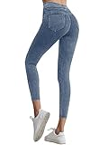 Onsoyours Jeggings Damen Stretch Bequem High Waist Jeans Leggings mit Taschen Skinny Jeanshosen Casual Sexy Denim Jeggings Yogahose Streetwear A Hellblau M